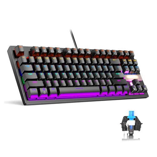 Annivia Anivia True Mechanical Gaming Keyboard With Blue Switches, 87 Keys Waterproof for PC Laptop PS4 PS5 Xbox, Rainbow Red Backlit, Classic Wired USB