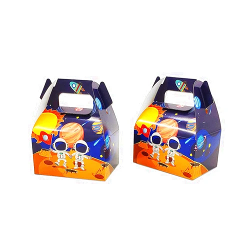 THEMEPT 12 Pieces Small Size Candy Box Cake Box For Kids Astronaut Solar Space Theme Party Cake Treat Gift Box Candy Cookie Containers Goodie Bag Baby Shower Party Decoration Party Favor Supplies