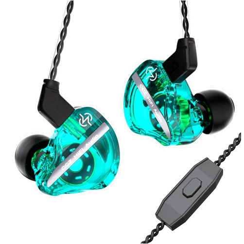 H HIFIHEAR CCZ DC01 PRO Wired Gaming Earbuds, in Ear Monitor Headphones Ultra-strong Bass, HD Microphone, 4N OFC Detachable IEM Cable, IEM Earphone Noise Canceling Headset for Singers Musicians (Cyan, with Mic)