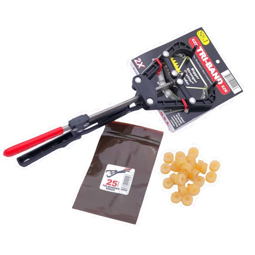 Tri-Bander Tri-Band Castration Bander. Includes 25 Bands for Cattle, Sheep, Goats and Other Livestock. Other uses May pertain.