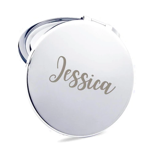 EDSG Personalized Handheld Mirror | Laser Engraved Compact Mirror with Handbag | Custom Gift for Woman Girl Bridesmaid Friend Mother Christmas (Name ONLY)