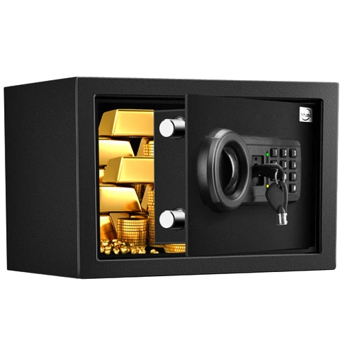 Tenamic Safe Box 0.4 Cuft Fireproof, Waterproof, Keypad Small Cabinet Lock Box, Solid Alloy Steel Office Hotel Home Mini Safe, Black