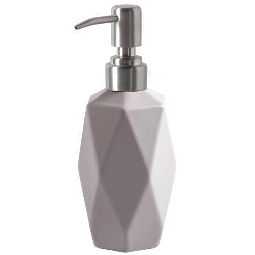 FE FUN ELEMENTS FE Soap Dispenser, 13.5oz Ceramic Soap Dispenser Bathroom with 304 Rust Proof Stainless Steel Pump, Decorative Rhombus Design Liquid Hand Soap Dispenser for Kitchen & Bathroom (Light Grey)