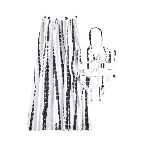 SOLY HUX Women's Tie Dye Halter Bikini Bathing Suit Summer Swimsuit with Cover Up Beach Skirt 3 Piece Set