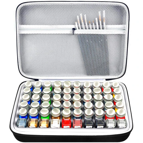 ALKOO Model Paint Storage Case for Testors Paint Set, Paints Organizer Carrying Bag Holds 60 Bottles with 9 Fine Detail Miniatures Paint Brushes, Enamel Paint Container- Paint Not Included (Grey)