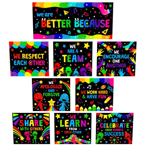 SpriteGru 10 PCS Classroom Poster, Colorful Bulletin Board Decoration Motivational Posters We Are Better Poster Banner for School & Classroom Kindergarten Preschool Primary Middle High School (12” x 10”)