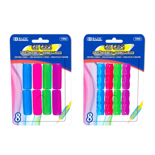 BAZIC Products Assorted Color Gel Pencil Grip Pen Grip, Finger Grip Pencil Holder, Style May Vary (8/Pack), Pack of 1