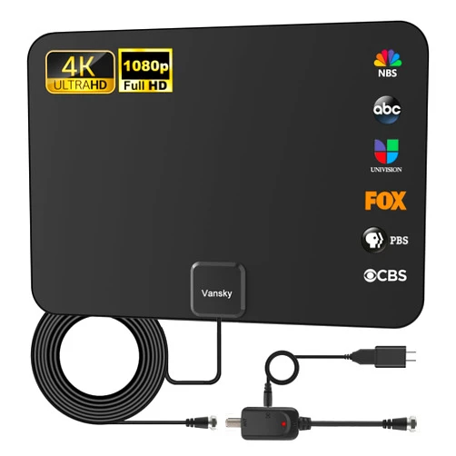 Vansky TV Antenna Indoor, Digital Amplified Indoor HDTV Antenna, 1080p VHF UHF Television Local Channels Detachable Signal Amplifier and 16.5ft Long Coax Cable