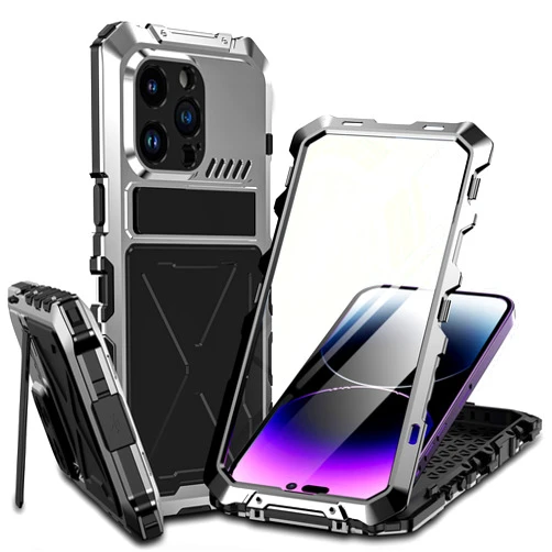 Cyberland for iPhone 14 Pro Case with Built-in Screen Protector,[10FT Military-Grade Protection][Built-in Kickstand] Protective Rugged Heavy Duty Phone Case for iPhone 14 Pro (Silver)