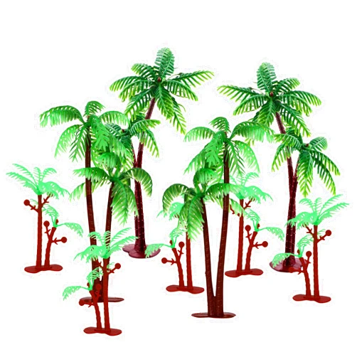 Rsstarxi 10 Pack Palm Tree Cake Topper Plastic Green Palm Tree Coconuts Cupcake Toppers Summer Beach Theme Palm Tree Decorations for Hawaii Baby Shower Birthday Party Cake Decorations