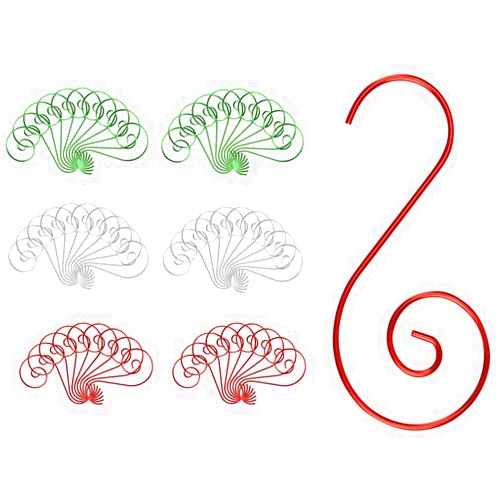 HUPOO 60 PCS Christmas Ornaments Hooks, Christmas Tree Decorations S Hooks Tree Hanger Christmas Decorations Metal Hanging Christmas Baubles for Christmas Socks, Christmas Balls, 3 Colors