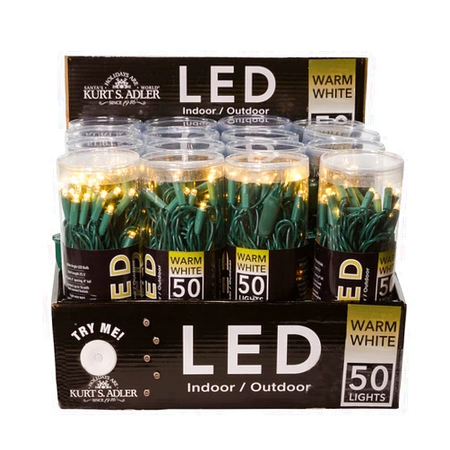 Kurt S. Adler Kurt Adler UL 50-Light 5mm Warm White LED Light Set with Green Wire