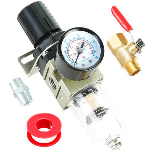 Hromee 1/4 Inch Air Compressor Filter Regulator Combo, Water Oil Separator with Pressure Gauge, Manual Drain, Ball Valve and Bracket AW2000-02