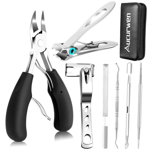 Aucurwen Toenail Clippers for Seniors Thick Toenails, Aucurwen Heavy Duty Toe Nail Clippers Adult Thick Nails Long Handle, Large Toenail Clippers for Thick Nails 7Pcs