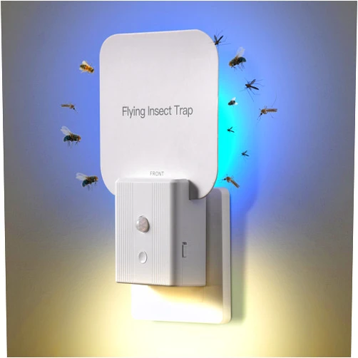 Tihilgam Fly Trap Indoor- 2 in 1 Plug in Fly Trap with Auto Night Light, Fruit Fly Traps for Indoors, Gnat Trap, Bug Light Trap for Mosquitoes, Flies, Fruit Flies, Moths (1 Device + 5 Glue Cards)
