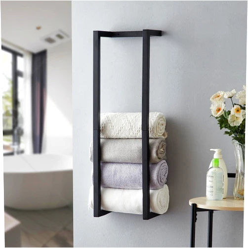 Roeveca Towel Rack for Rolled Towels, Towel Rack for Bathroom,Wall Mounted Metal Bathroom Organizer, Bath Towel Holder Wall for Modern Small Space Bathroom Towel Storage (Black)