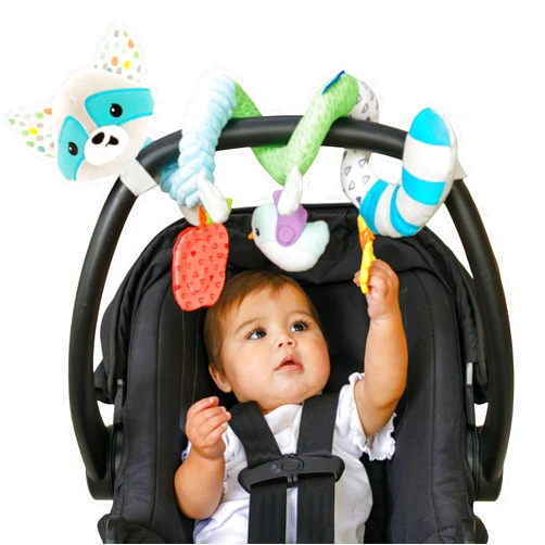 Infantino Spiral Activity Toy - Textured Play Activity Toy for Sensory Exploration and Engagement, Ages 0 and Up, Blue Raccoon