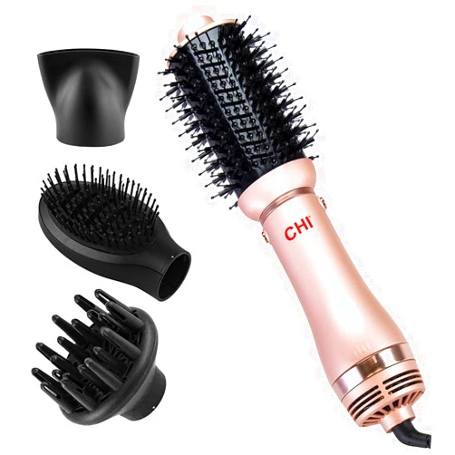 CHI Volumizer 4-in-1 Blowout Brush, Hair Dryer for Smooth, Silky & Shiny Hair, Four Interchangeable Attachments for Versatile Styling, Rose Gold
