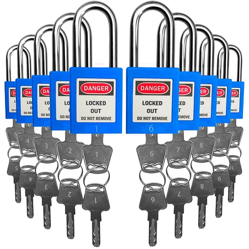 SAFBY Lockout Tagout Locks, Safety Padlock, Keyed Differently Loto Safety Padlocks for Lock Out Tag Out Kits Station (Blue NO.1-10)