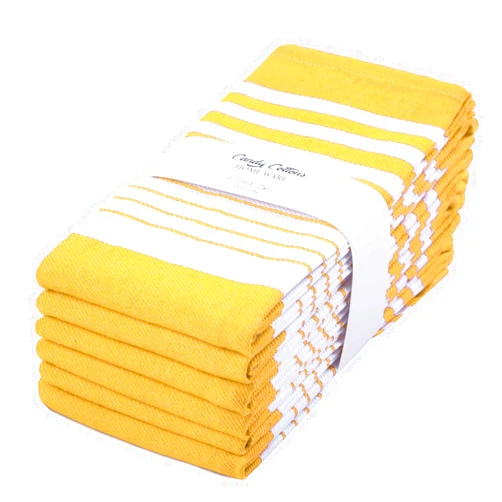 Candy Cottons Kitchen Towels, Tea Towels, Modern Stripes, 100% Ring Spun Cotton Dish Towels, Set of 6 - 18 x 28 Inch, Super Absorbent, Soft, Yellow & White Kitchen Towels , Mitered Corners Bar Towels