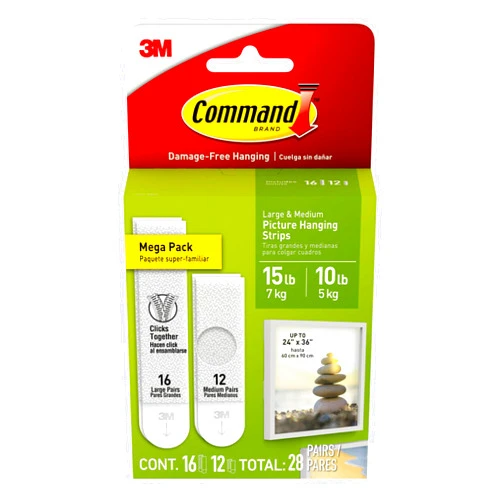 Command 15 lb & 10 lb Large and Medium Picture Hanging Strips 28 Assorted Pairs (56 Command Strips), Damage-Free Hanging Picture Hangers, Wall Hanger for Christmas Decorations, White Adhesive