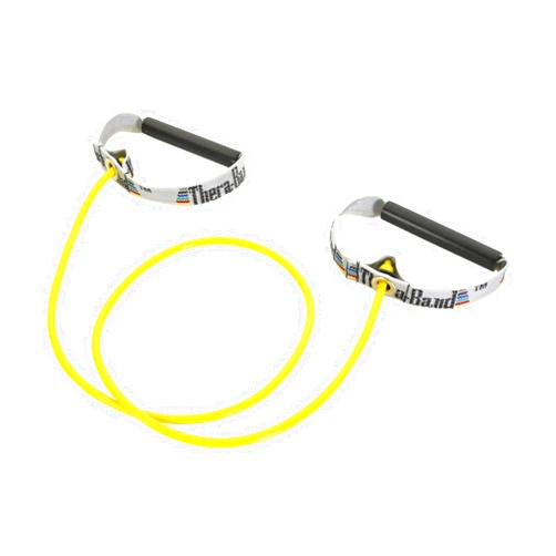 THERABAND Resistance Tubes, Professional Latex Elastic Tubing with Hard Handles, Full Body Exercise, Physical Therapy, Lower Pilates, At-Home Workouts, & Rehab, 48 Inch, Yellow, Thin, Beginner Level 2