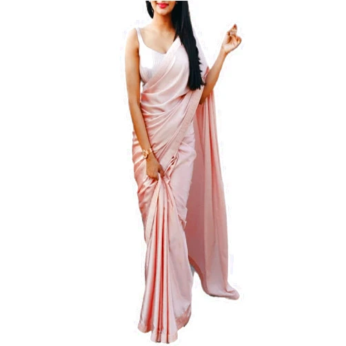 BE4ME.COM Women's Partywear saree Plain Satin silk saree Matching saree Partywear Plain Bridesmaid saree saree