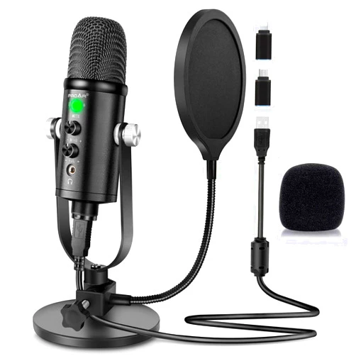 PROAR Microphone for Podcast, USB Microphone Kit for Phone, PC/Micro/Mac/Android,Professional Plug&Play Studio Microphone with Stand for Gaming, Online Chatting, Videos, Voice Overs, Streaming