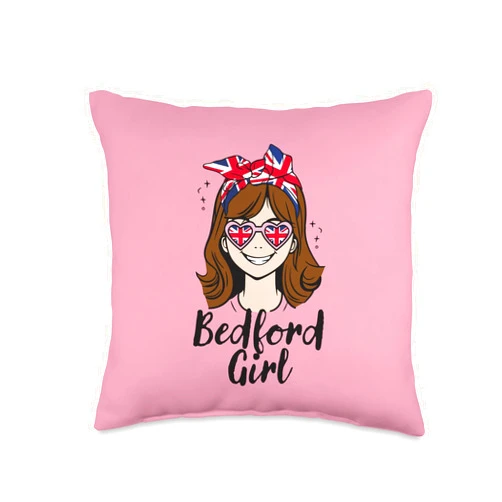 British Girls UK Union Jack Flag Bedford Girl, Bedford Women, British Flag UK Throw Pillow