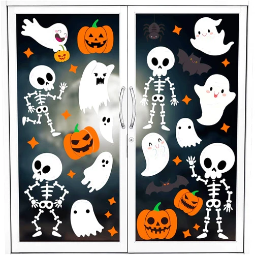 Whaline 9 Sheet Halloween Window Clings Cute Cartoon Ghost Pumpkin Skeleton Reusable Window Decals for Home Classroom Office Haunted Party Decor
