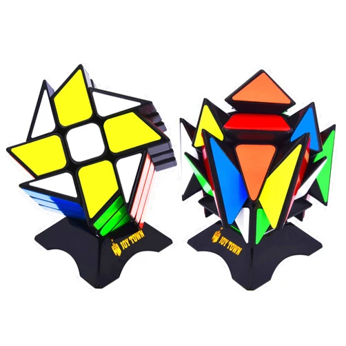 JOY TOWN JoyTown Speed Cube Set of 2 Bundle Pack Windmill Cube Magic Puzzle, YJ Axis V2 New Version Fluctuation Angle Twisty Puzzle, Odd 3x3 Speedcubing with Bonus Stands Black