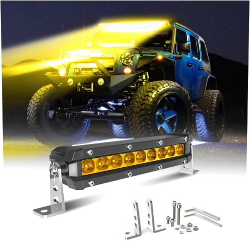 CO LIGHT 7 Inch Amber LED Light Bar - Slim Single Row Design 3240LM Yellow Fog Light for Off-Road ATV Truck Tractor UTV Marine - Flood Beam Behind Grille Mount
