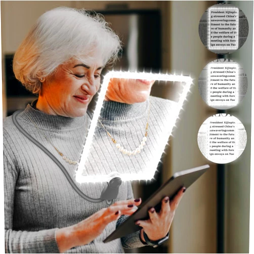 NZQXJXZ 10X Large Rechargeable Magnifying Glass for Reading with Light Hands-Free Magnifying Glasses with Flexible Gooseneck Full Book Page Magnifier Sheet for Repair, Sewing Low Vision Seniors