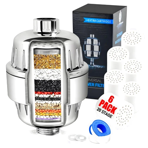 Beati Faucet Shower Head Filter with 6 Pack Cartridges for Hard Water,20 Stage Vitamin C Shower Filter & Water Softener to Remove Lead,Chemicals,Chlorine,Fluoride & Heavy Metals,Chrome
