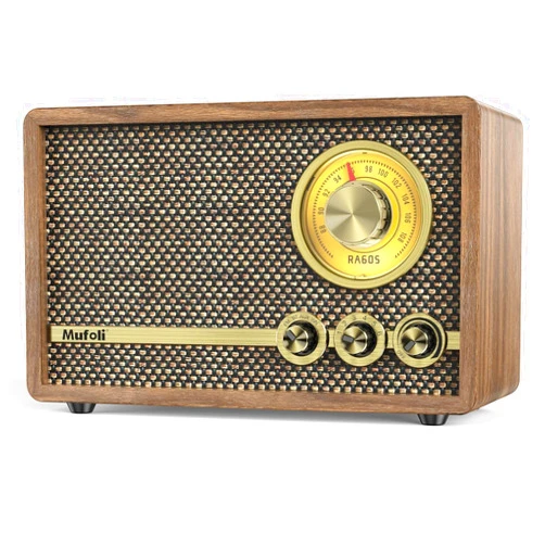 Mufoli Retro Radio with Bluetooth Speaker, Vintage Bluetooth Radio with White Noise Function, Wood FM Radio Speaker with Rotary Tuning Dial for Home, Bedroom, Living Room, Kitchen(Espresso/RA60S-G)