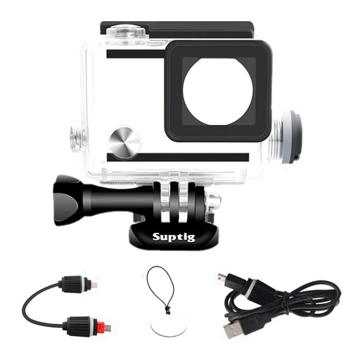 Suptig Housing Rechargeable Waterproof housing for GoPro Hero 4 Hero 3+ Hero 3 Outside Action Camera for Underwater Charge Use - Water Resistant up to 131ft (40m)