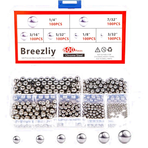 Breezliy 600 Piece 6 Sizes Assorted Loose Bicycle Bearing Balls 1/4