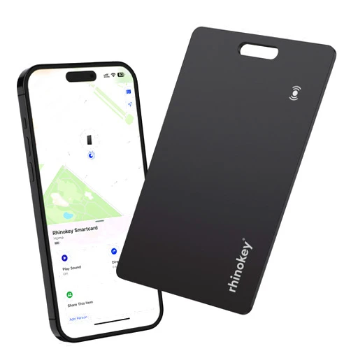 Rhinokey Smartcard by Rhinokey® - Wallet Tracker Card Rechargeable 1.8mm Thin Apple Find My App Airtag Waterproof Item Finder for Luggage, Tags, Passport Bluetooth