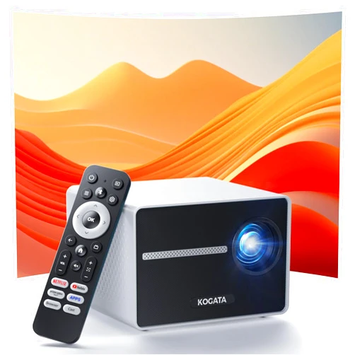 KOGATA [Short Throw/Built in Apps] Kogata Smart-Portable-Mini-Projector with WiFi 6 & Bluetooth 5.4, Electric Focus/ 4P Keystone/HDR10+, 1080P HD Outdoor-Movie-Proyector, Bedroom Home Theater Christmas-Gifts