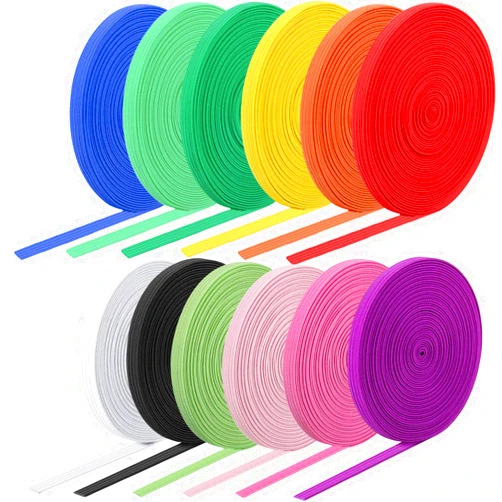 WILLBOND 12 Rolls Colorful Elastic Band Folding Elastic Cord Heavy Duty Stretch Band Elastic Knitted Flat Elastic Band for Sewing Crafts DIY Comforter Cuffs(Bright Colors, 1/4 Inch x 4.4 Yard)