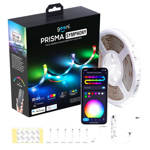 Geeni Prisma Symphony Smart LED Strip Lights, RGBIC Neon Color Changing WiFi Lights with App Remote Control and Music Sync, Compatible with Alexa and Google Home, 16.4 ft