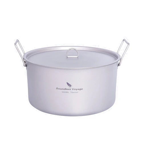 Boundless Voyage 5L Titanium Cooking Pot with Lid & Folding Handle Large Soup Pot for Outdoor Camping Hiking Picnic Home Kitchen Ultralight Cookware Ti2104C