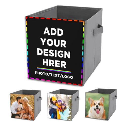 Viezrrle Custom Foldable Storage Basket Personalized Collapsible Storage Bins Add Your Own Photo Text Logo,Customized Storage Bin Cube with Handles for Toys Clothes Books