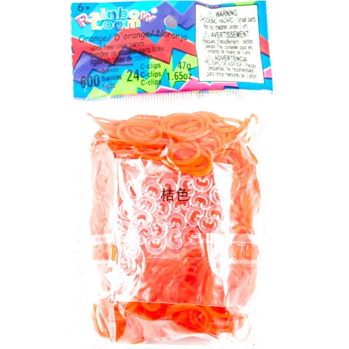 Rainbow Loom Orange Jelly Rubber Bands Refill + C-Clips
