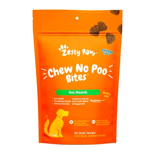 Zesty Paws Chew No Poo Bites for Dogs - Stool Eating Deterrent Soft Chews for Dogs - Gut, Periodontal & Immune System Support - Premium DE111 Bacillus subtilis Probiotic Chicken - 60 Count