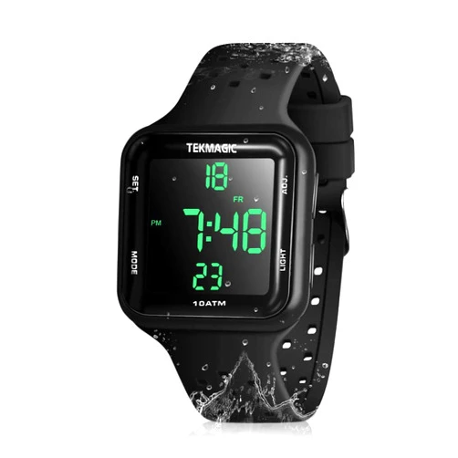 TEKMAGIC 100m Water Resistant Scuba Diving Watch with Stopwatch, Alarm Clock Functions, Dual Time Display, 12/24 Hour Format