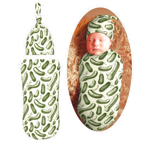 Muishi Retro Green Pickles Newborn Swaddle Blankets Hat Sets Soft Baby Receiving Blanket Swaddle Sack for Baby Shower Infant Boy Girl Gift