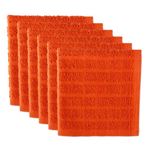 DII Basic Terry Collection Solid Windowpane Dishcloth Set, 12x12, Spice, 6 Piece
