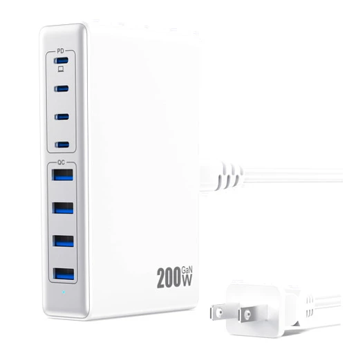 LanLuk 200W USB C Charger,GaN III 8-Ports USB C Charger Block,QC4.0 Fast Phone Charging Station Hub+PD 65W USB C Laptop Charger Adapter Compatible with MacBook Pro/Air,DELL,iPhone 15/14,iPad,Steam Deck-White