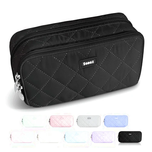 Sooez Large Pencil Case Pouch, Extra Big Pencil Bag with 8 Compartments, Pen Bag Wide Opening, Soft Quilted Pencil Pouch Organizer with Zipper, Portable Pencil Case for Teen Girls, Black